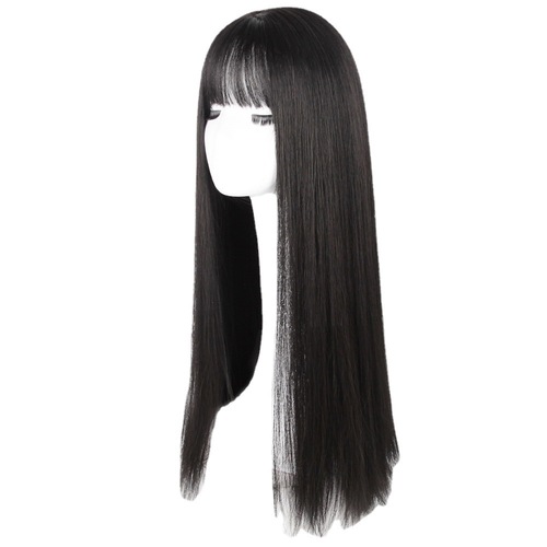 Female Trendy Korean/Japanese Hair Extensions Long Straight Air Bangs Natural Full Head Cover Wig One-Piece Human Hair