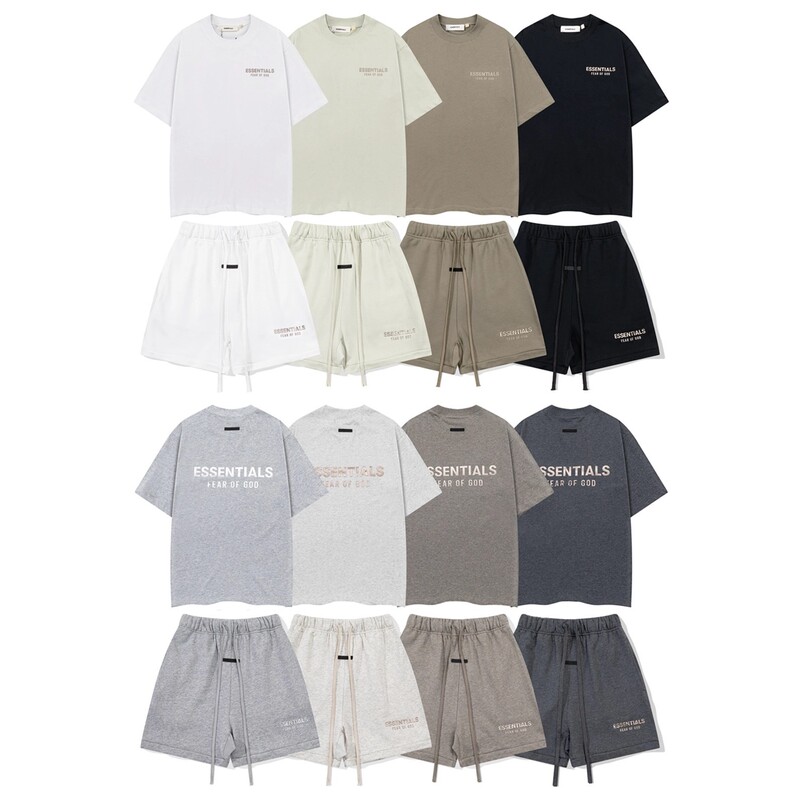 Fog Essentials Gold Three-Dimensional Letter Print Loose Short-Sleeved T-Shirt Casual Shorts Summer Set Fog Essentials Gold Three-Dimensional Letter Print Loose Short-Sleeved T-Shirt Casual Shorts Summer Set