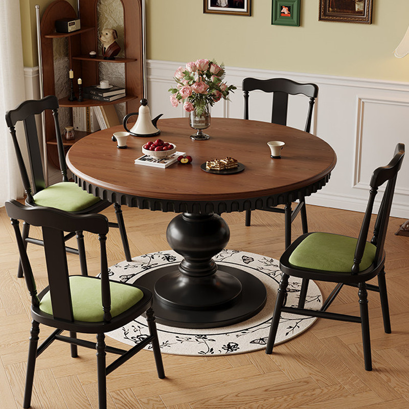Medieval Style Dining Table, Round Table, Solid Wood, French Retro Roman Column, Small Apartment Home Dining Room, High-Quality Dining Table