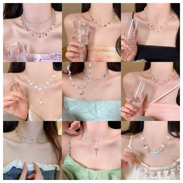 Dopamine-Style Fresh and Sweet Crystal Pearl Necklace Accessories for Women, Summer Clavicle Chain, Seaside Vacation Style Neckpiece for Women
