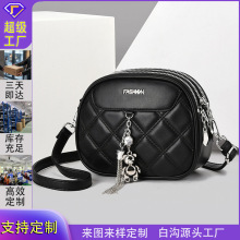 跨境时尚包包女高级感菱格绣线小圆包大容量复古单肩包气质斜挎包