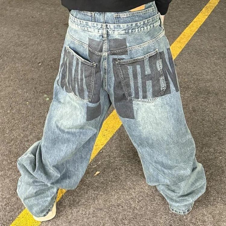 Gran tamaño de diseño americano deconstrucción de doble cintura cabeza jeans niños calientes retro suelta bf flojo viento slippers