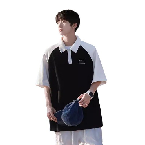 Men's Cuffed Sleeve T-Shirt with Collar, 2024 New Trend Brand Casual Loose Half-Sleeve Turn-up Polo Shirt, Cool and Stylish