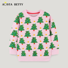 ヨーロッパとアメリカンスタイルの女の子用スウェットシャツ、子供用クリスマスツリープリント長袖プルオーバー、トレンディな女の子用ラウンドネックトップス、春と秋