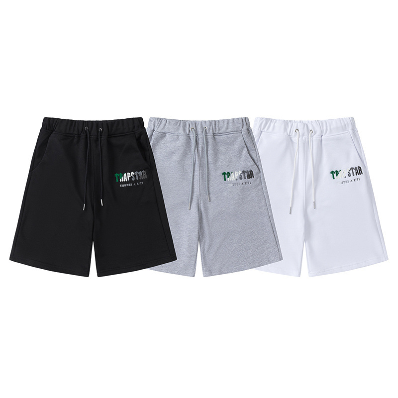 Verano nuevo trapstar letras verde blanco gris gradiente de color bordado toalla traje casual hombres y mujeres pareja mismo estilo