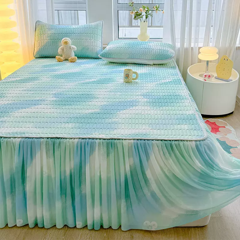 夏季床裙款乳胶凉席三件套a类床笠罩空调席冰丝软席可洗床单套件