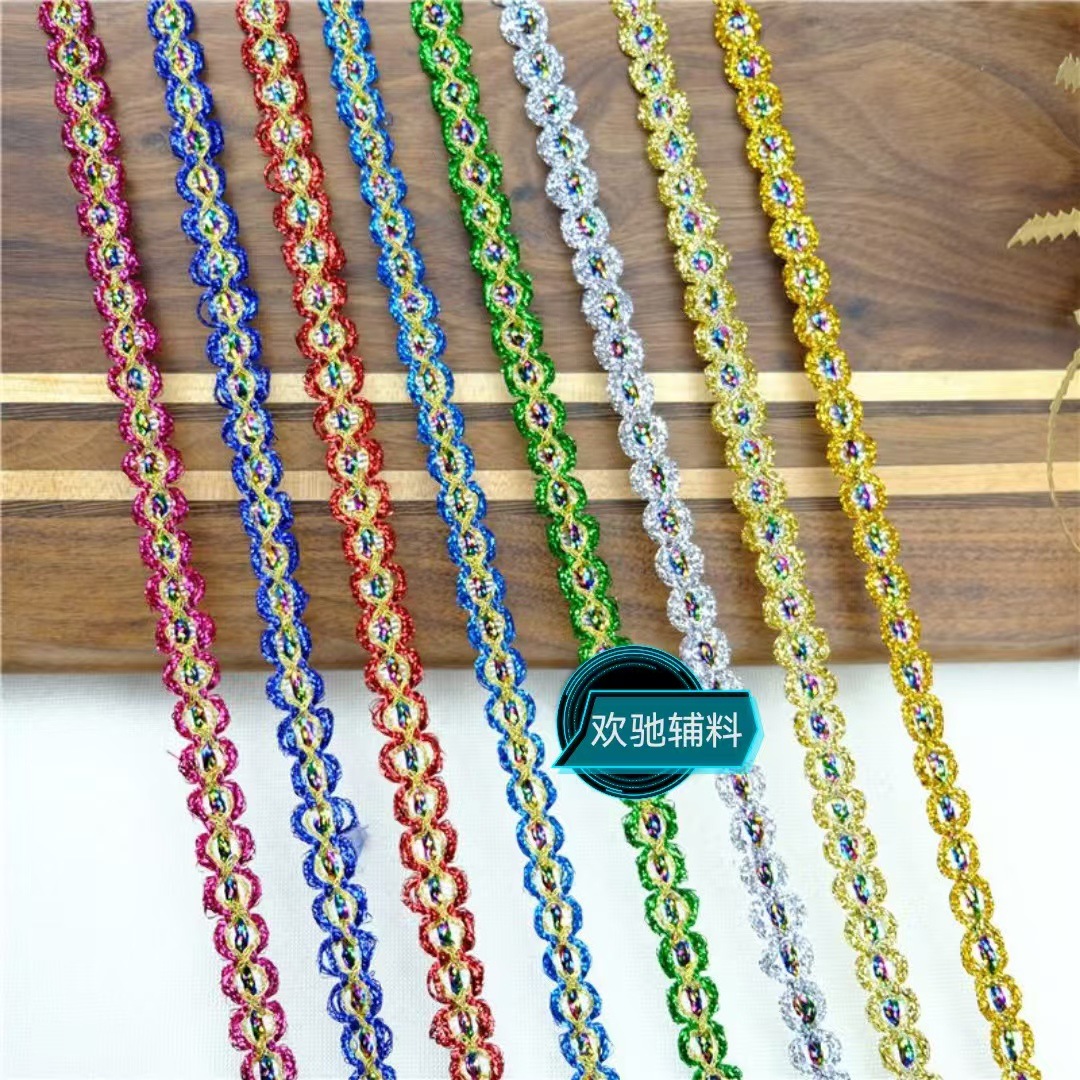 1 cm color tiras de encaje pequeño accesorios de ropa de escenario cinta de encaje de bricolaje cinta de seda de oro y plata tela decorativa encaje