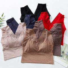 蕾絲大碼大U美背文胸V領性感裹胸內衣乳膠胸墊無鋼圈運動背心抹胸