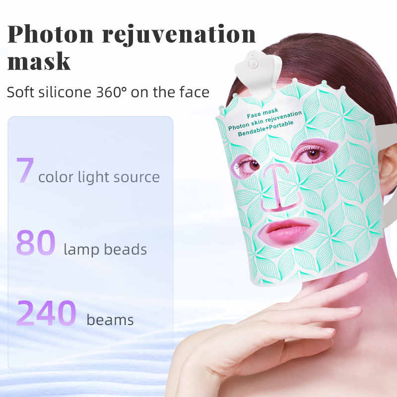 Cross-border New Red & Blue Light Mask, 7-Color Photon Rejuvenation Device, LED Light Therapy Beauty Mask Machine