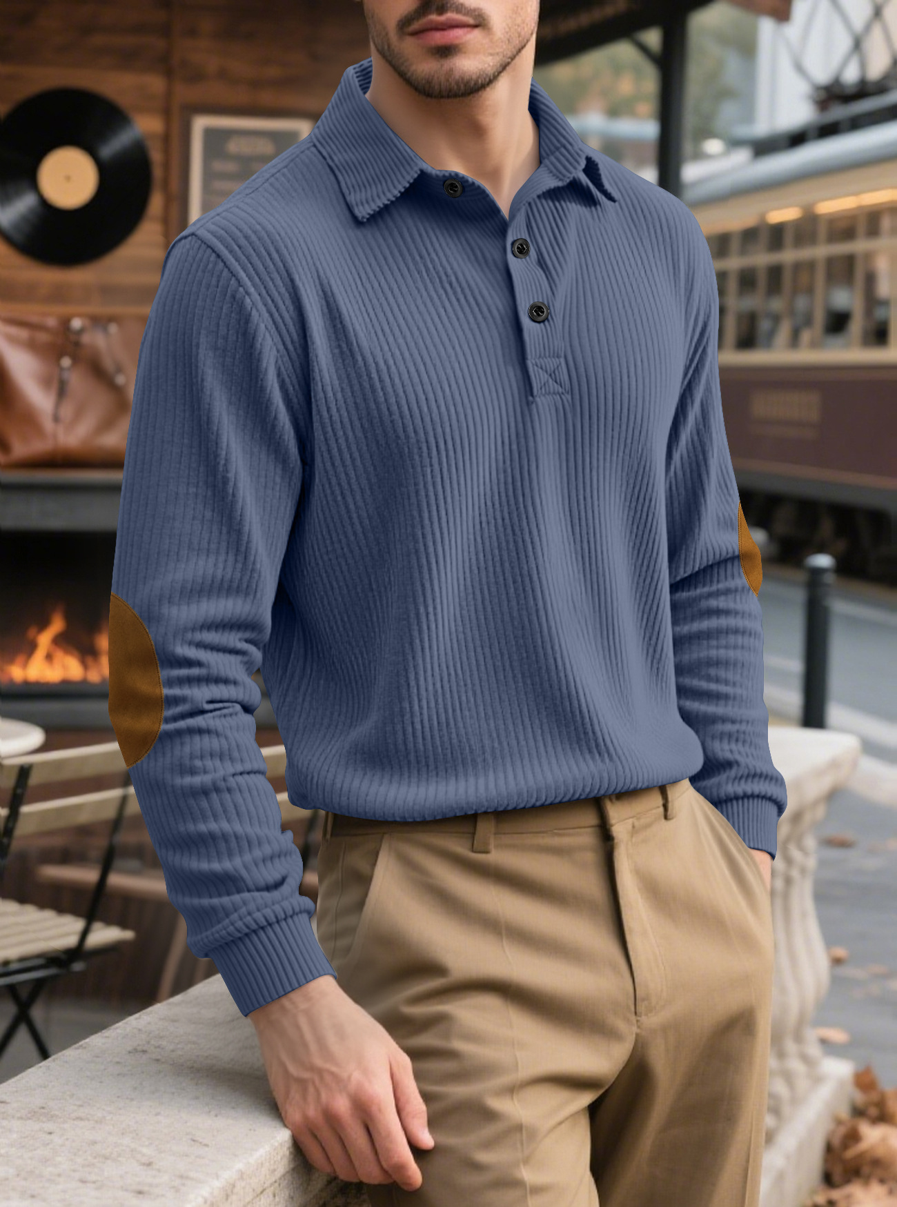 Transfronterizos TK primavera y otoño ventas calientes de terciopelo relajado al aire libre larga manga overshirt americano retro hombre suéter