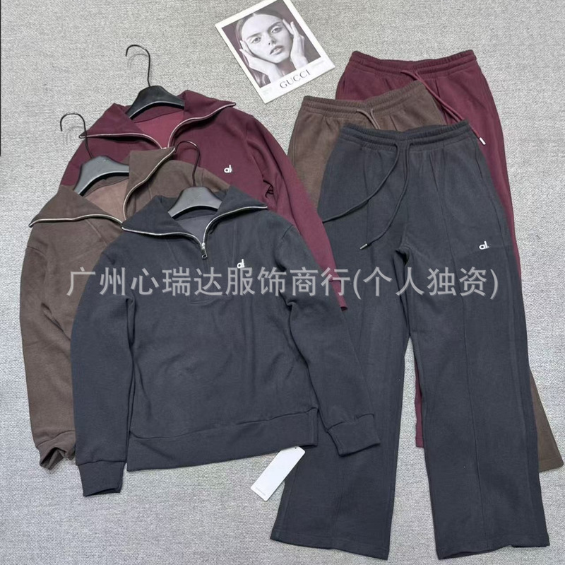 Cross-border autumn and winter new half-zip sweatshirt, loose-fitting, stand-up collar, long-sleeved, slimming outerwear, pants, and fitness sportswear set for women Cross-border autumn and winter new half-zip sweatshirt, loose-fitting, stand-up collar, long-sleeved, slimming outerwear, pants, and fitness sportswear set for women