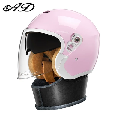 All-Season Motorcycle Retro Safety Helmet, Motosiklet kaskı (dəbilqə) - 3c-light-pink-scarf-style-high-definition-mirror-one-size-fits-all-54-60-head-circumference