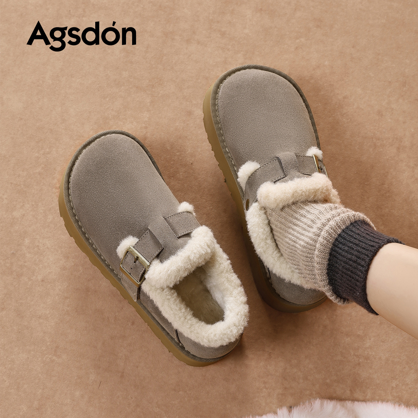 Augu Shi Deng grueso Mueller zapatos para mujeres 2025 nuevo otoño invierno todo incluido con zapatos de algodón suaves un pie zapatos de pelusa