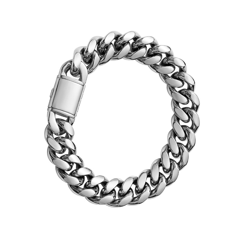 chain necklace, men's titanium steel high-end jewelry, women's flip button lock bone Cuban chain, coarse style_voghion.com