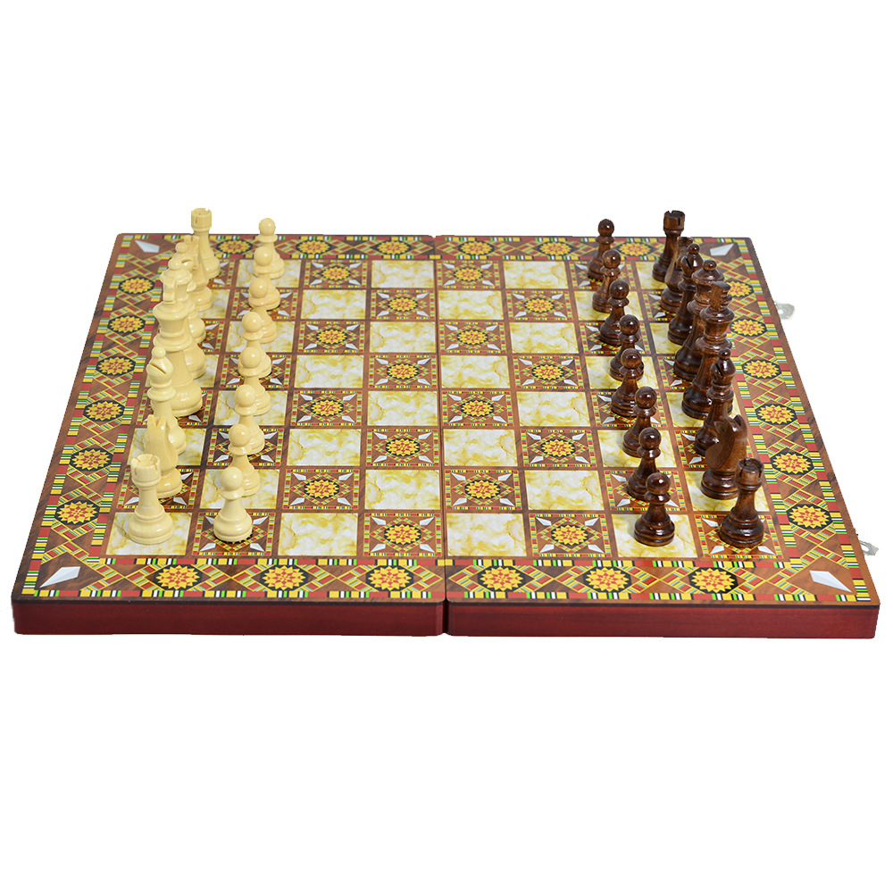 三合一木质国际象棋便携折叠多尺寸休闲娱乐棋盘批发外贸聚会礼物