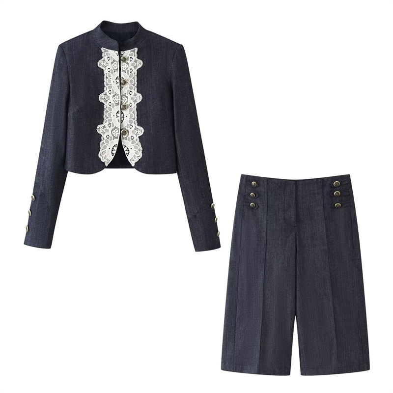 Foreign Trade 2026 Summer Women's Lace Patchwork Short Coat 7932576 Button Decorated Long Casual Shorts 7933576 Foreign Trade 2026 Summer Women's Lace Patchwork Short Coat 7932576 Button Decorated Long Casual Shorts 7933576