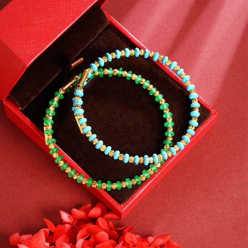 La nueva pulsera con cuentas de arroz turquesa de estilo bohemio de nicho de método antiguo de oro de arena vietnamita no se desvanecerá durante mucho tiempo