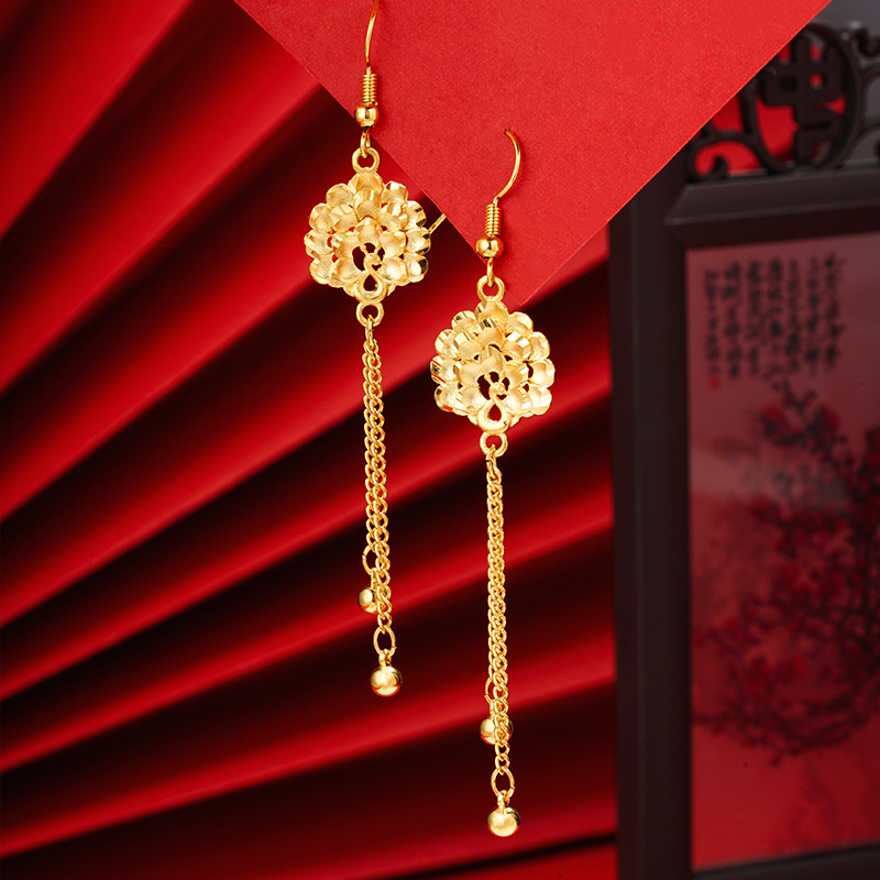Nuevo Pavo Real pendientes de oro estilo chino joyería auspiciosa Vietnam oro largo pendientes de borla de las mujeres suministro directo de fábrica