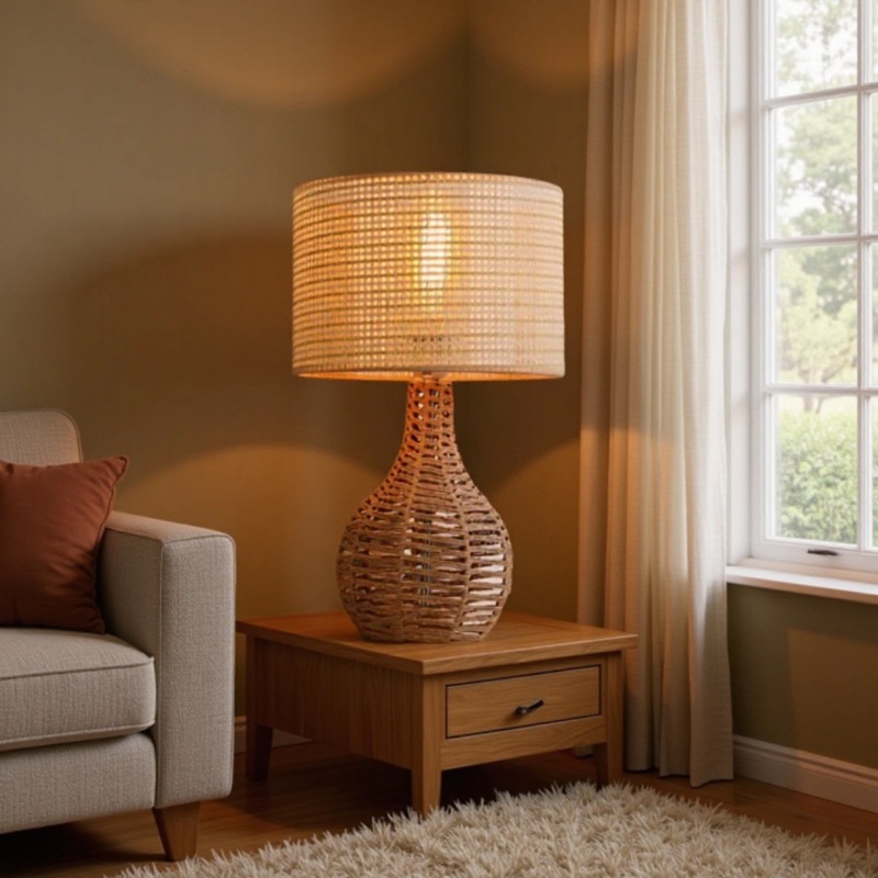 Lámparas de escritorio transfronterizas artesanías de tejido retrógrado natural estilo minimalista diseño profesional fábrica al por mayor