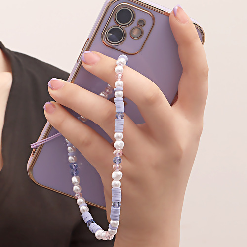 INS new Internet celebrity same style beaded mobile phone chain for women purple soft clay mobile phone lanyard non-slip and anti-fall pendant versatile