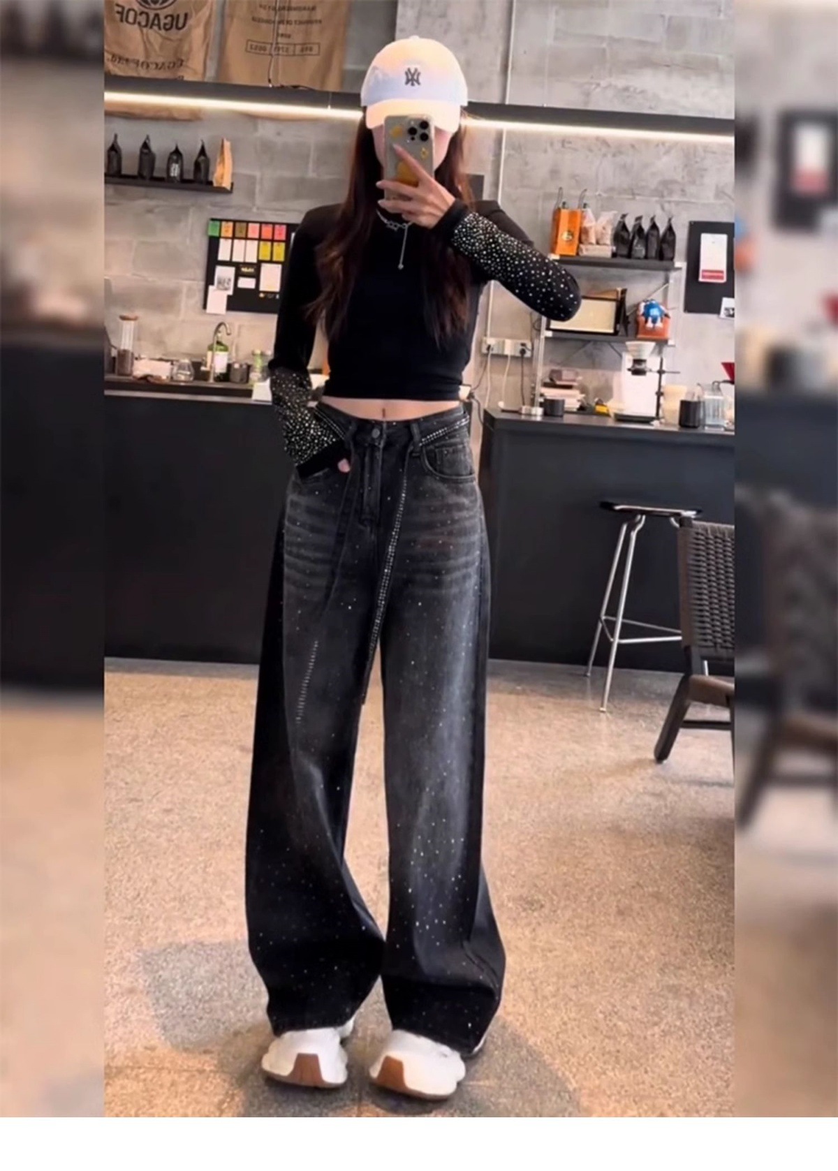 Jeans Hot Diamond con lacci di grandi dimensioni per donna 2025, nuovi pantaloni lunghi eleganti e dritti a gamba larga per ragazze grasse di grandi dimensioni_voghion.com