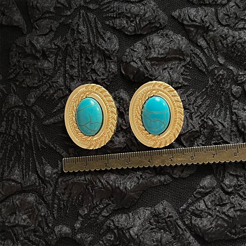 5g Weight Bracelets, Earrings Classification Copper Material Star, Turquoise, Oval Pattern 1999 Vintage Turquoise Gold Earrings Collection Vintage Bohemia Style Grids Geometric Pattern Copper Jewelry Women Fashion Accessories 6