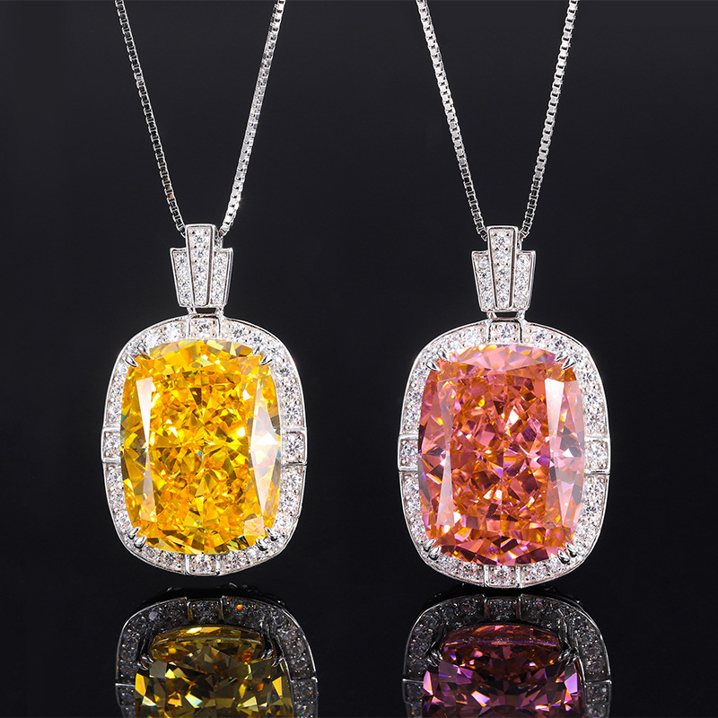 Zhuang Sheng joyería S925 todo el cuerpo de plata imitación diamante alto carbono redean corte trabajador 15*20 grasa cuadrado colgante collar para las mujeres