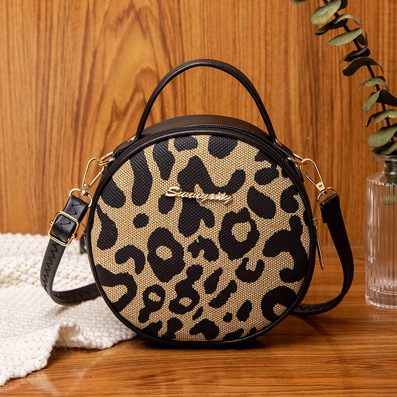 Estampado de leopardo retro pequeño bolso redondo 2021 bolso de mujer bolso de fábrica femenino al por mayor bolso de hombro de moda coreana