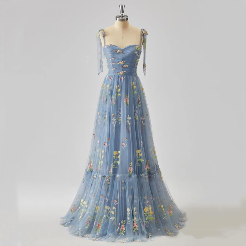 Long Tulle Strapless Prom Dress 2026 New Floral A-Line Formal Evening Dress Women's Evening Gown