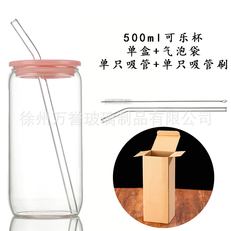 Vaso de Cola de 16 oz, Vaso de Bebidas con Tapa de Bambú, Lata Fácil de Abrir, Pajita para Café y Jugo, Vaso de Agua de Vidrio, Resistente a Altas Temperaturas