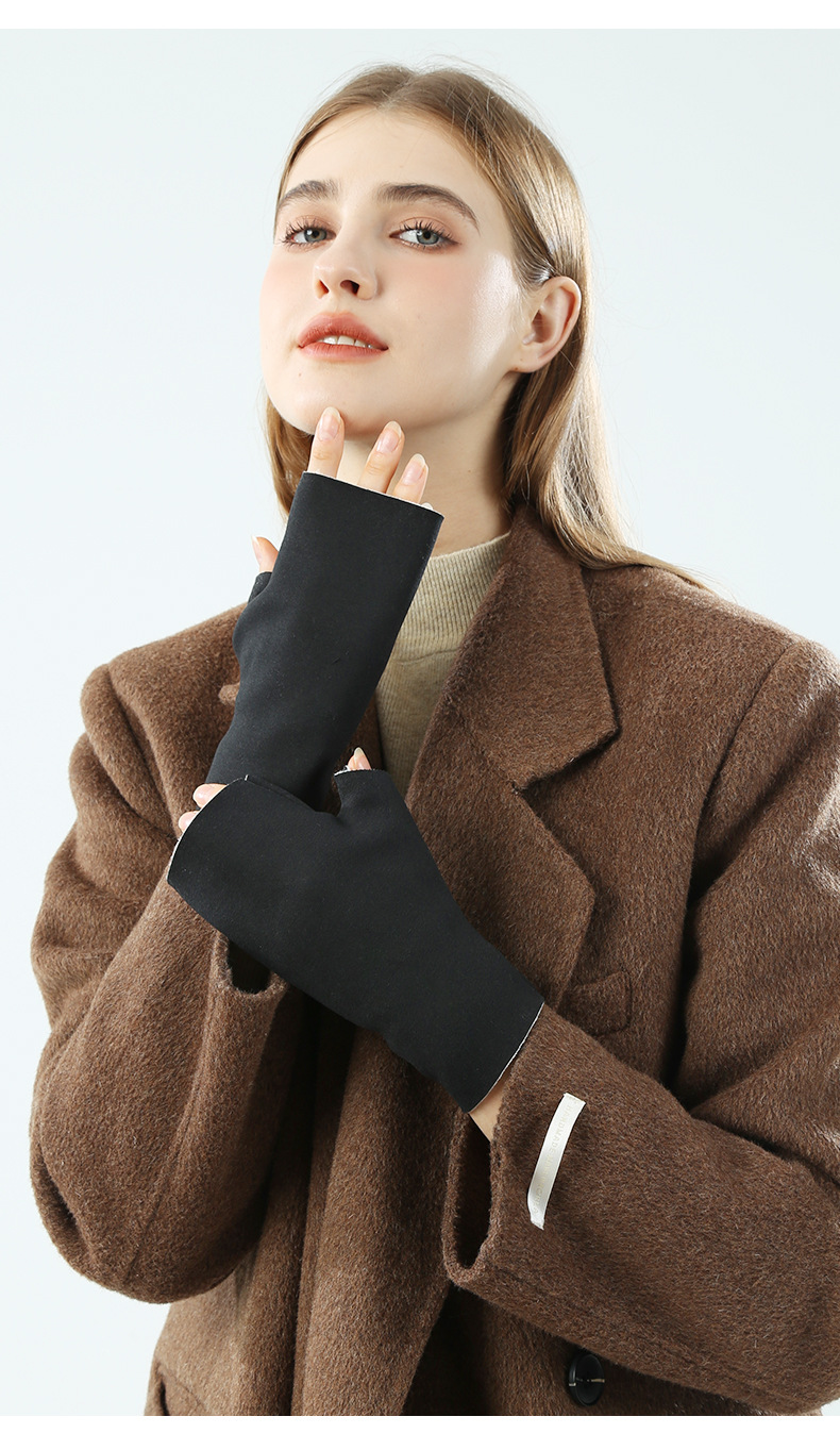 Autumn And Winter German Velvet Half Finger Gloves For Women Winter Student Writing Office Typing Exposed Five Fingers, And Velvet Warm Gloves_maomaolike.com