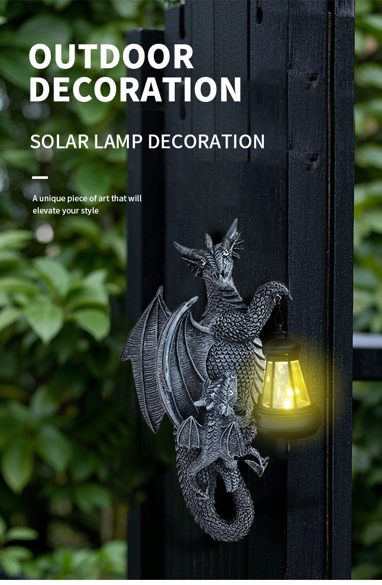 Solar Powered Dragon Wall Light Garden Sculpture Decorative Lamp_voghion.com