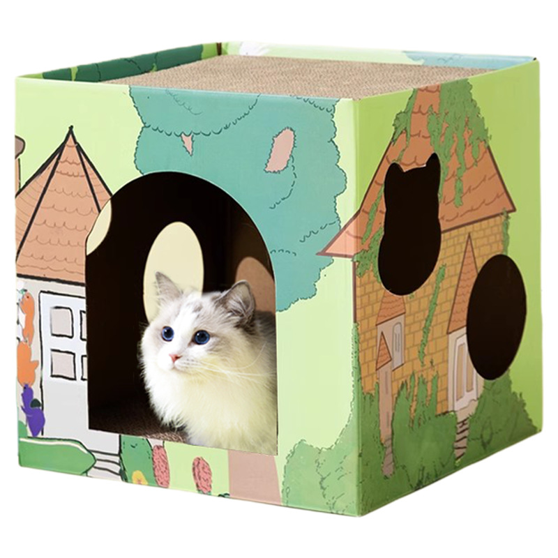 Cat Forest Chalet Carton Tablero para rascarse para gatos Juega y duerme en una guarida para gatos Papel corrugado grueso de gran tamaño Juguetes para gatos domésticos