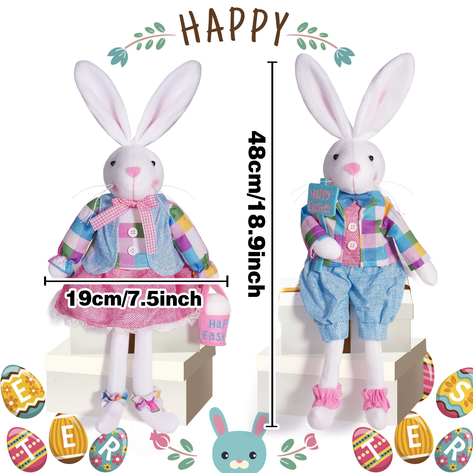 Nuevos productos transfronterizos de conejo de Pascua muñeca cesta cuadrada azul rosa muñeca colgante adorable decoración