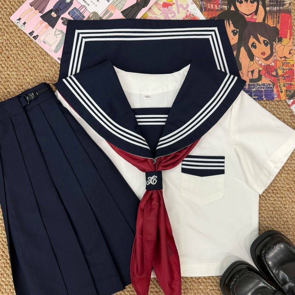 Authentic JK white sailor uniform, basic style, with a preppy, Japanese school uniform aesthetic