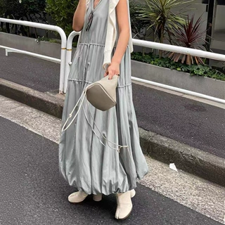 乾鹤春夏新款日系慵懒风浪漫复古时髦背心连衣裙宽松显瘦休闲长裙