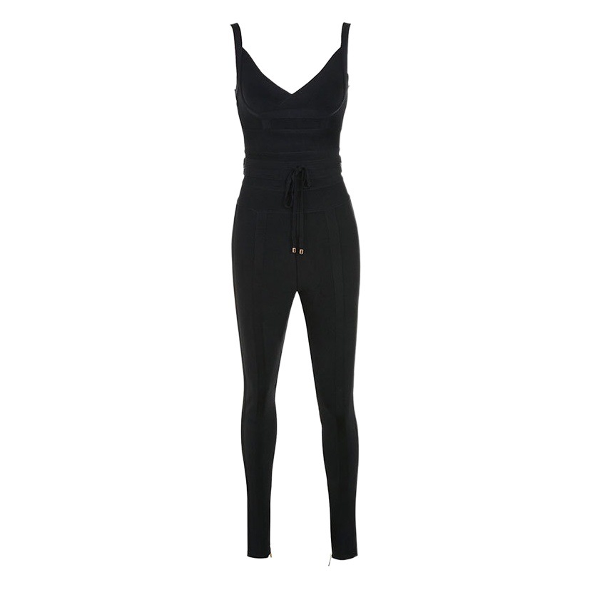 Mono Elegante de Fiesta, Estilo Europeo y Americano, Sexy y a la Moda, Ajustado, Color Sólido, Cintura Alta