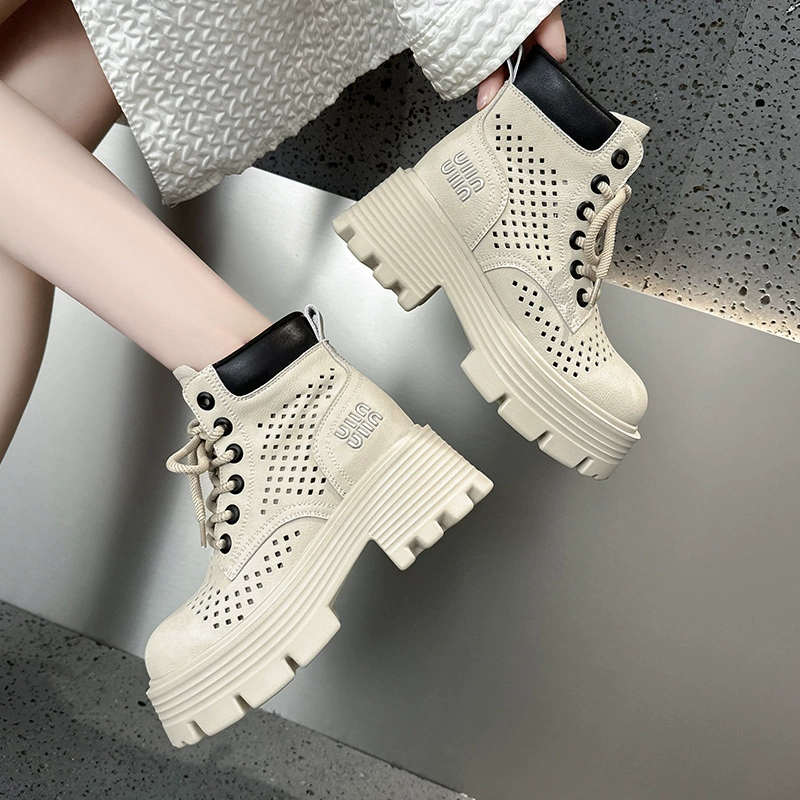 Полые сапоги Martin Женские 2 Летние ретро-мотоциклетные сапоги европейские и американские кожаные короткие сапоги