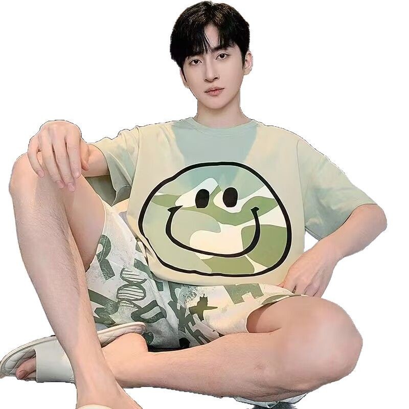 2026 comercio exterior transfronterizo verano estilo coreano de dibujos animados hombre simple relajado ocio de manga corta traje de ropa para el hogar se puede usar fuera