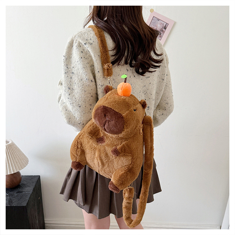 756g Weight Zipper Closure Type Single Shoulder Strap, Double Shoulder Straps Strap Type Shoulder Bag, Functional Backpack Bags Type Party, Street, Shopping Occasion Plush Material Women's Backpack Backpack Animal, Capybara Pattern All Seasons Season Unisex Gender Elegant, Streetwear Style Square Shape Animal Capybara Party Street Shopping Women's Backpack 16
