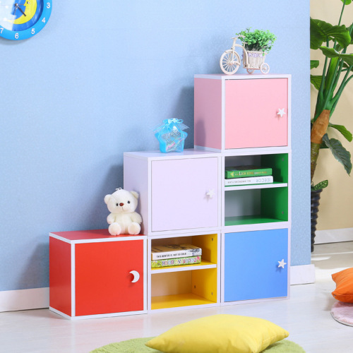 Simple modern single bookcase storage storage cabinet bookshelf free combination children's small bookcase wooden cabinet with door