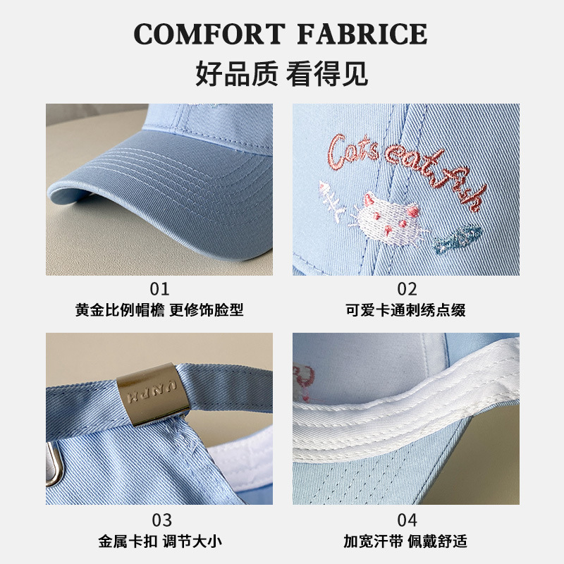 Japón lindo gatito bordado sombrero de béisbol mujer primavera 2025 nuevo estilo de cabeza grande cara pequeña sombrero de boca de pato universal