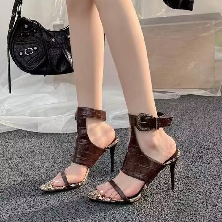 2026 Summer Fashion Sandals with Cool Snake Print, Pointed Toe, Single Strap, and Thin Heels for a Stylish Look