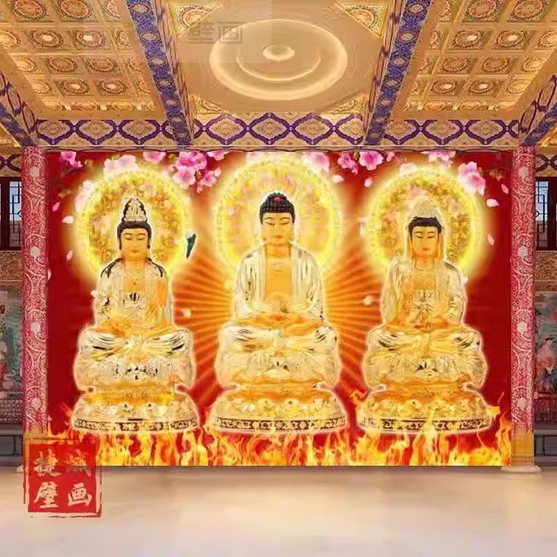 墙布藏式佛堂背景墙纸顶棚祥云壁纸全屋寺庙莲花吊顶吉祥八宝壁布|undefined