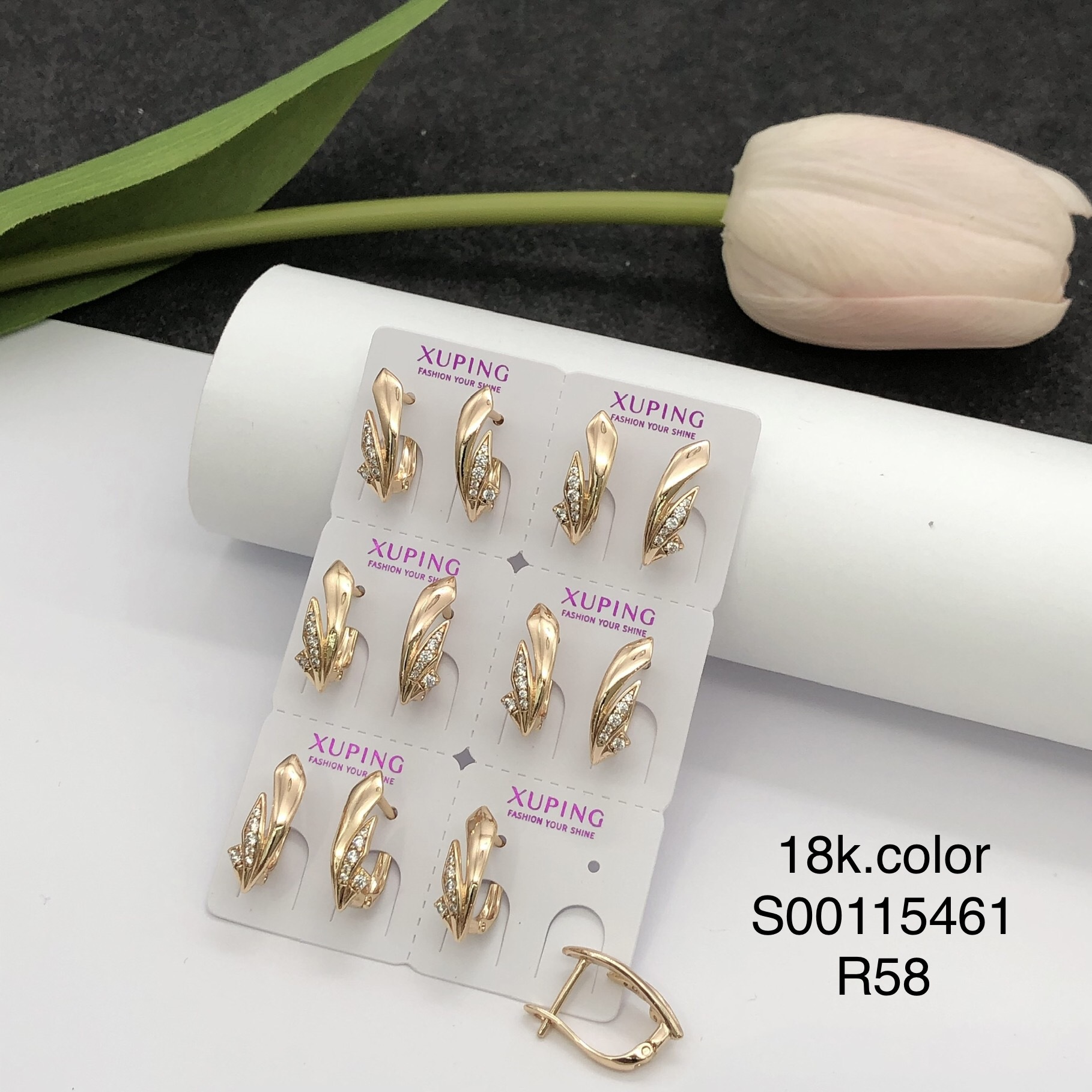 Pendientes de aro Xuping transfronterizos rusos de 18k con incrustaciones de diamantes, joyería de lujo ligero de alta gama al por mayor para mujer. image 93