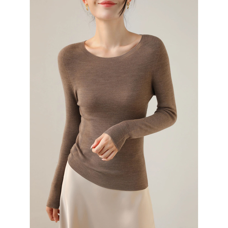 100% Wool Seamless One-Piece Slim-Fit Knit Sweater for Women, Early Autumn Off-Shoulder Pullover Base Sweater, Lime Green