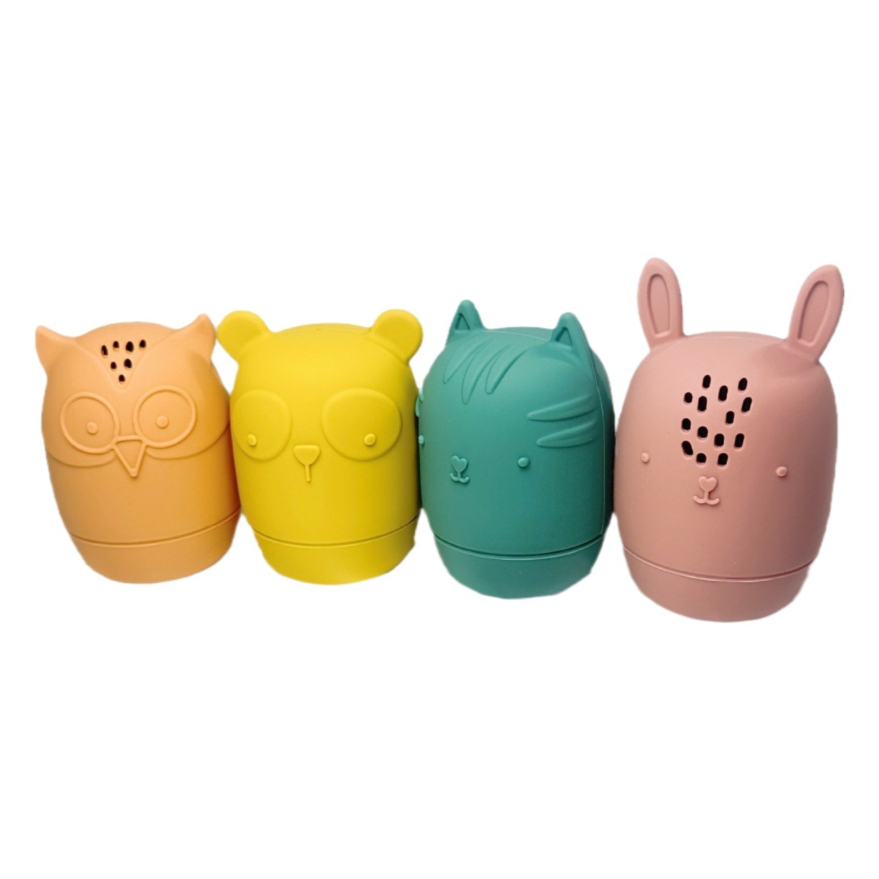 Horno de microondas lavavajillas disponible bebé baño Baño grado alimenticio silicona juguete animal de cuatro piezas conjunto