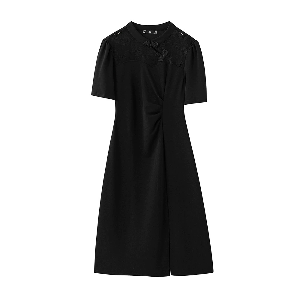 2024 летний новый стиль тонкая женская одежда плюс размер платье черная юбка темперамент с короткими рукавами толстая сестра новый национальный стиль юбка