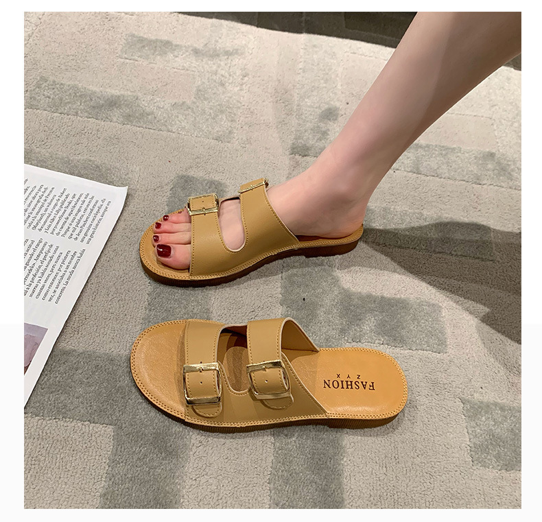 Echt leer Oxford-slippers met zachte zolen Dames zomer bovenkleding 2023 nieuwe all-match strandsandalen met riemgesp_voghion.com