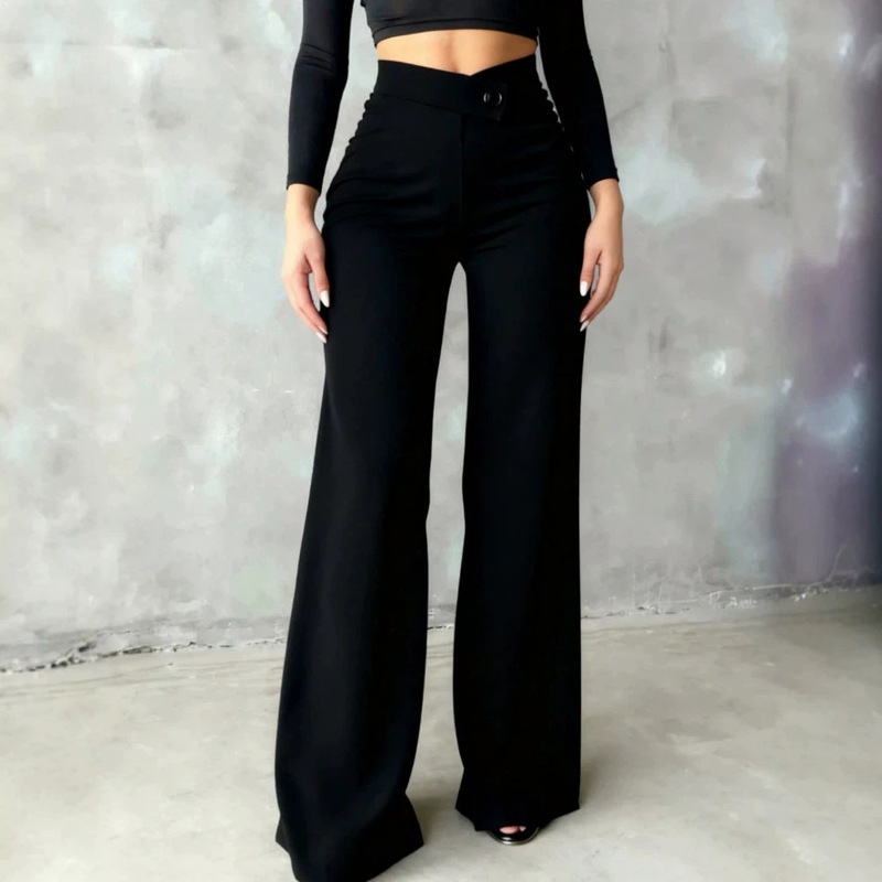 Casual and elegant straight-leg pants with an asymmetrical V-shaped waistline that accentuates curves, suitable for back-to-school daily wear and commuting Casual and elegant straight-leg pants with an asymmetrical V-shaped waistline that accentuates curves, suitable for back-to-school daily wear and commuting